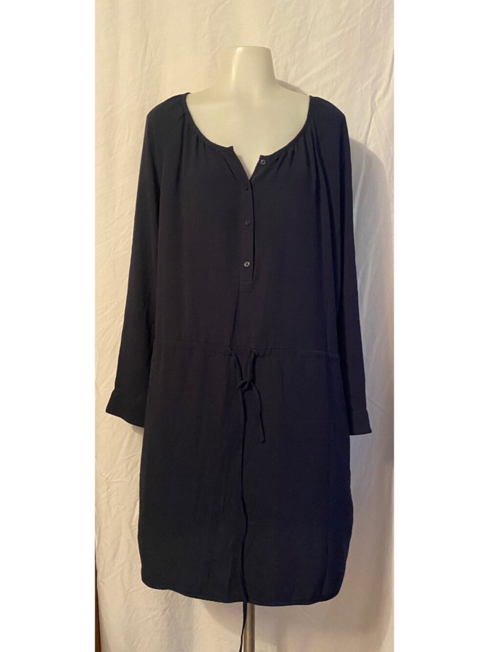 GAP Navy Blue Long Sleeve Drawstring Waist Shirt Dress